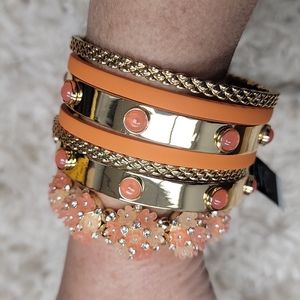 NWT Beautiful Orange & Gold Bracelet Arm Candy 7 PC Set